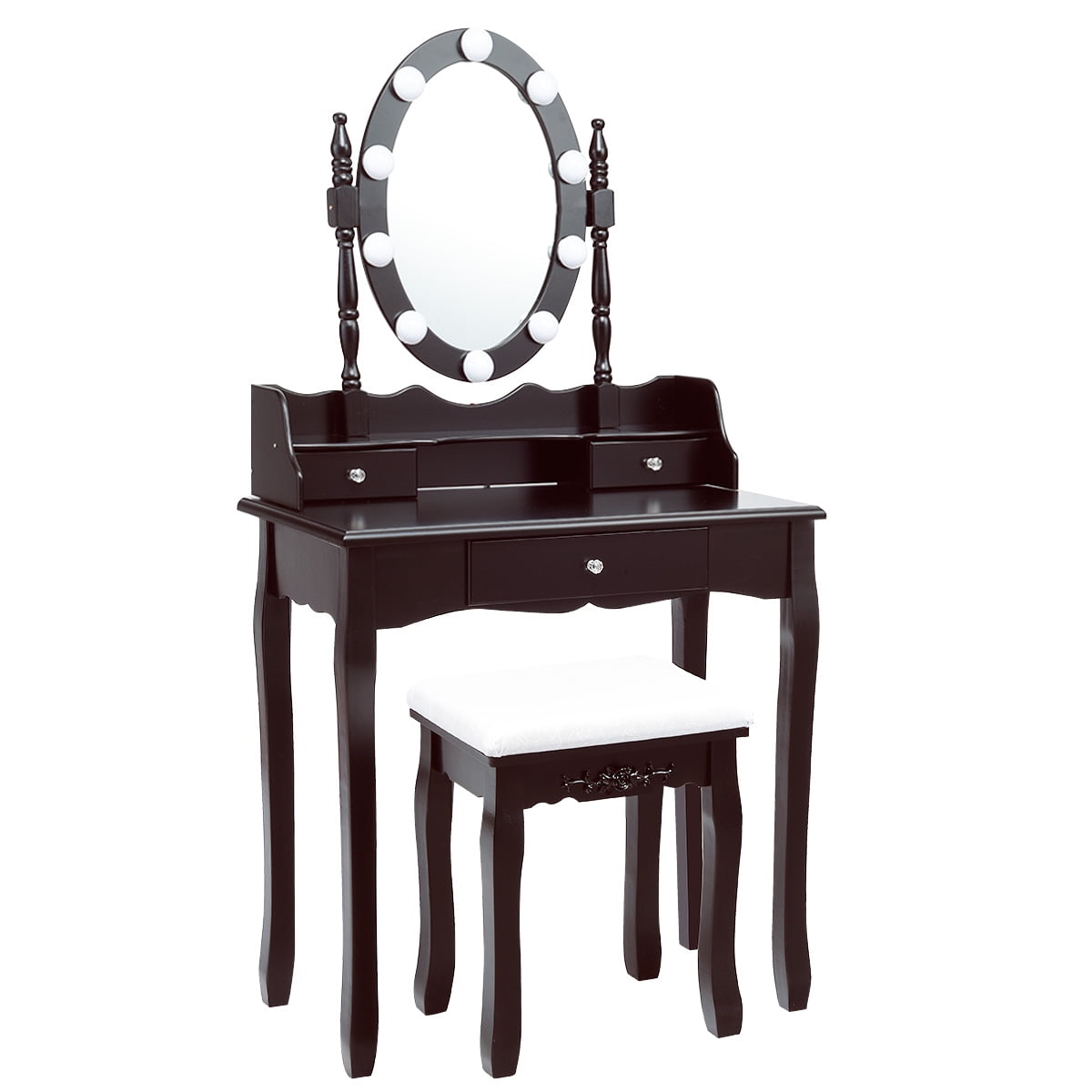 Topbuy Mirrored Vanity Table Set Lighted Makeup Dresser w/ Drawers