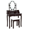 thumbnail image 1 of Patiojoy Ensemble de Coiffeuse Miroir Commode de Maquillage Éclairée avec Tiroirs Brun, 1 of 6