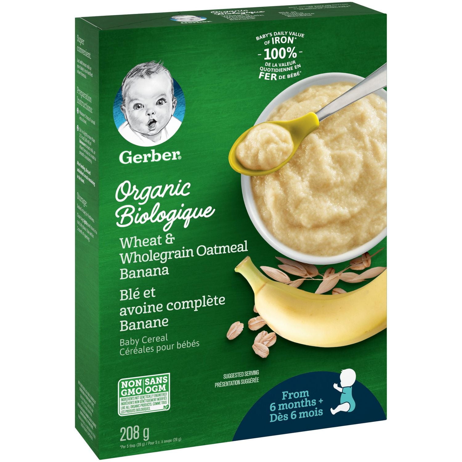GERBER® Biologique Blé et avoine entière Banane cér. pour bébés 208 g 208 GR
