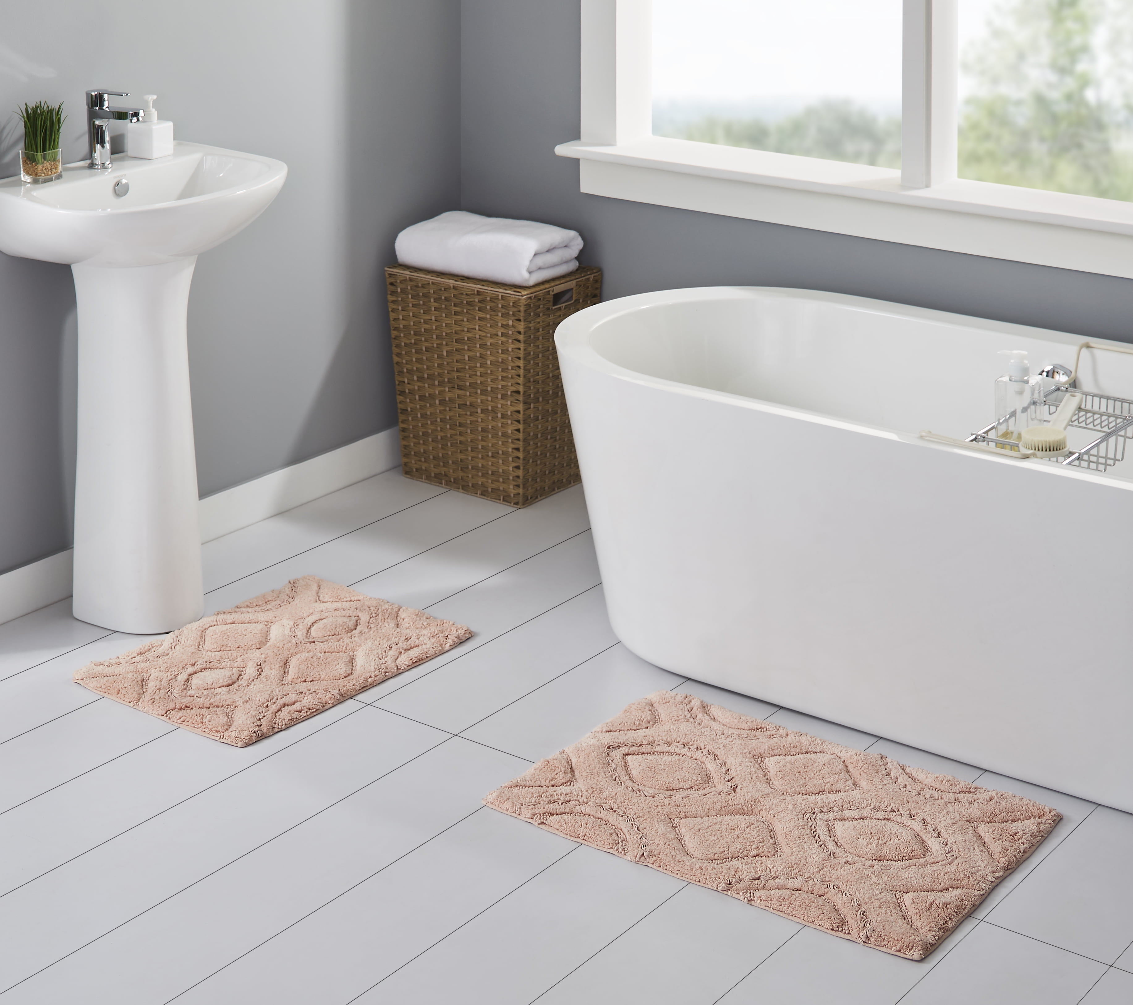 Photo 1 of Better Homes Gardens Cotton Ruffle Ogee 2-Piece Bath Rug Set, Cherry Blossom