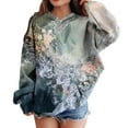 thumbnail image 2 of BOBOGOJP Girl's Graphic Camo Hoodie Long Sleeve Drop Shoulder Hooded Sweatshirts Loose Vintage Pullovers Blue for Size 10-11 Years, 2 of 7