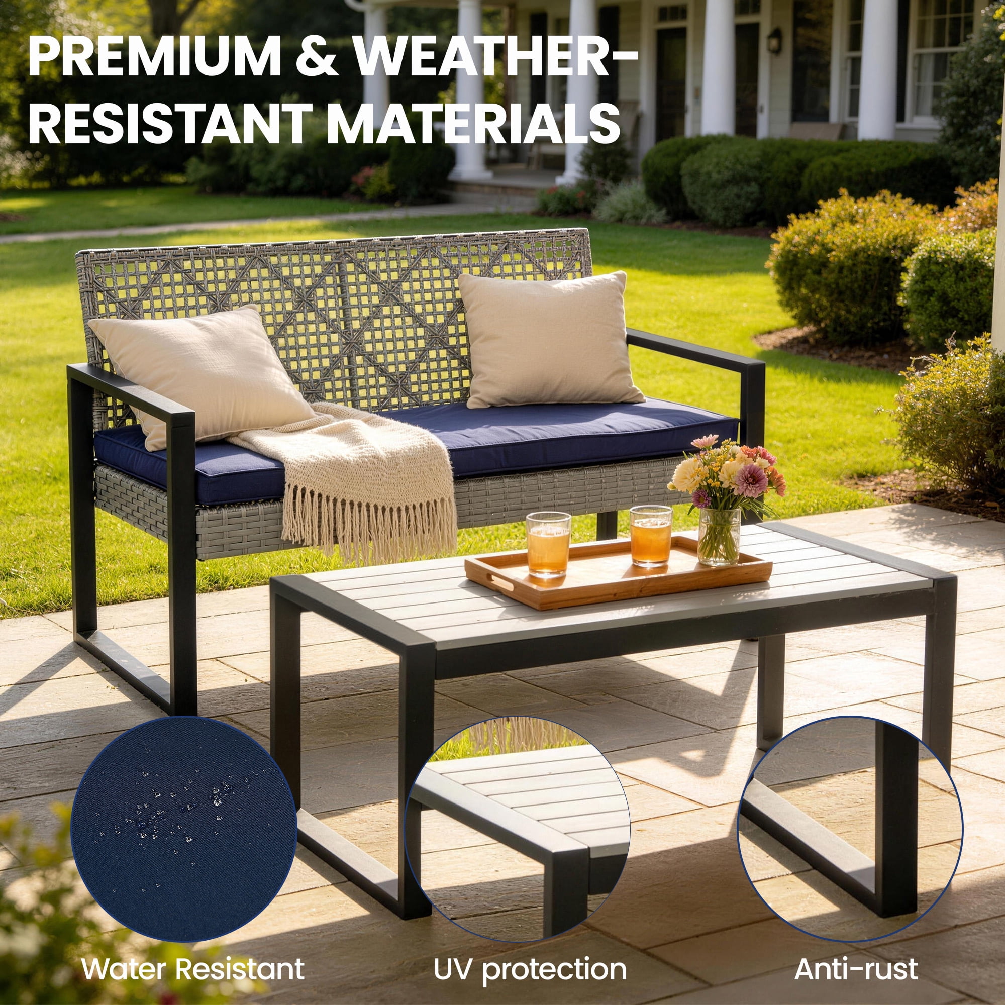 Segmart Patio Conversation Set for Outdoor, 2025 Upgrade 4-Piece Conversation Furniture Set w/Loveseat Sofa, 2 Single Sofas, Coffee Dining Table and Padded Cushions, Max Weight 705 lbs, Light Gray