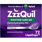 ZzzQuil, Nighttime Sleep Aid LiquiCaps, 25 mg Diphenhydramine HCl, No.1 Sleep-Aid Brand, Non-Habit Forming, Wake Refreshed, 72 LiquiCaps