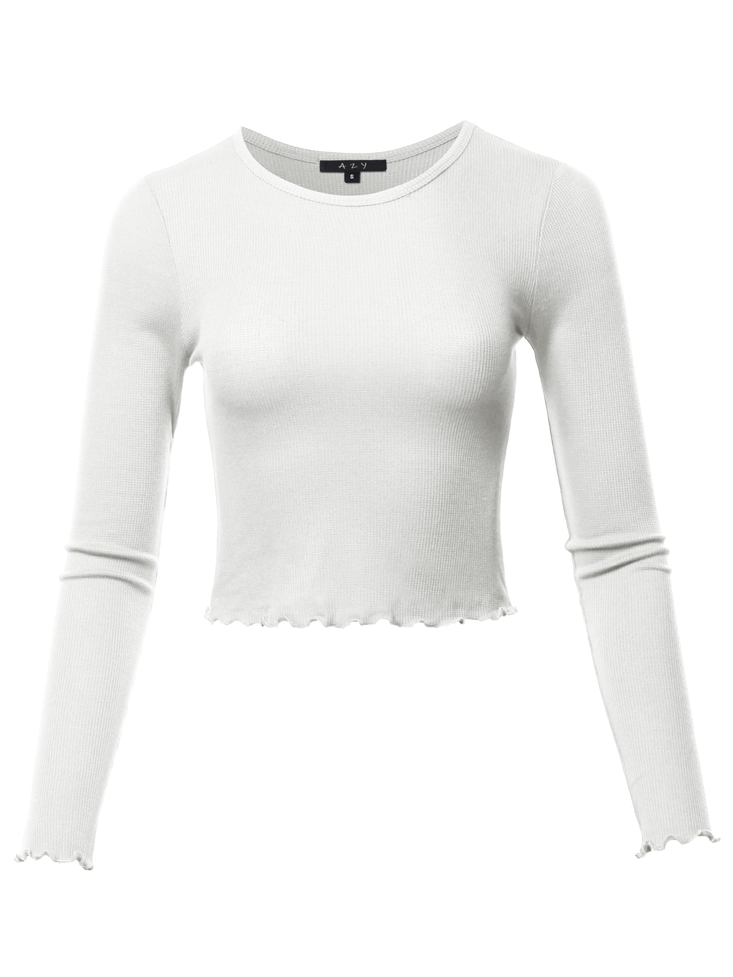 A2Y Women's Cropped Lightweight Long Sleeve Merrow Edge Thermal Tops ...