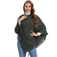 thumbnail image 2 of Womens Pullover Poncho Sweater Feel Shawl Loose Fitting Ponchos Wraps Baggy Tops for Fall Winter Gray/Red/Black/Khaki, 2 of 5