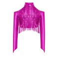 thumbnail image 4 of iiniim Girls Metallic Sequin Tassel Crop Top Cold Shoulder Cutout Back Long Sleeve Latin Jazz Dance Shirt Hot Pink 8, 4 of 7