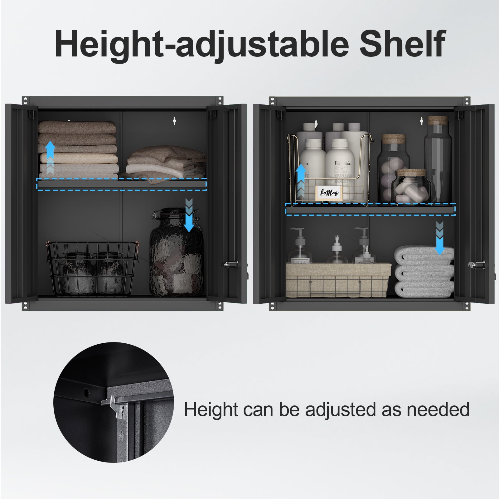 Marcree Metal Wall Cabinets for Garage, Garage Cabinets Wall Mount, Steel Floating Hanging Storage Cabinet with Doors and Adjustable Shelf for Utility Room, Black