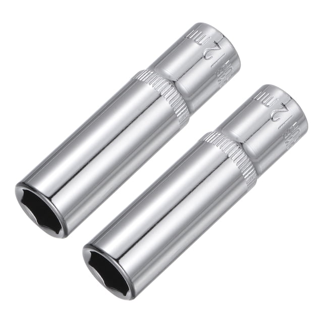 Unique Bargains 2Pcs 3/8-inch Drive 12mm Steel Chrome Plated 6-Point Shallow Socket