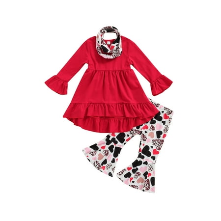 

Toddler Baby Girls Spring Princess Flare Pants Set O-Neck Ruffles Tops + Bell Bottom Pants Headband