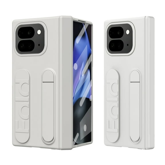 ShellTech for Google Pixel 9 Pro Fold/Fold2 PC TPU Case with Wristband Kickstand with Hinge Protection Lens & Screen Protector Raised Edge Full-Body Shockproof Protection Cover,White