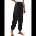 thumbnail image 2 of Pantalones de Trabajo Bohemios de Verano para Mujer, Informales, Plisados, Elásticos, de Cintura Alta, Anchos y con Bolsillos. Negro XL, 2 of 9