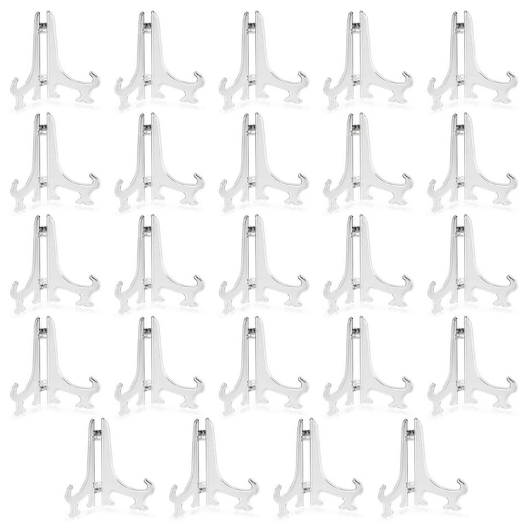Juvale 24 Pack Clear Mini Easels for Displaying Photos, Decorative tiles, Wedding Place Cards (4 in)