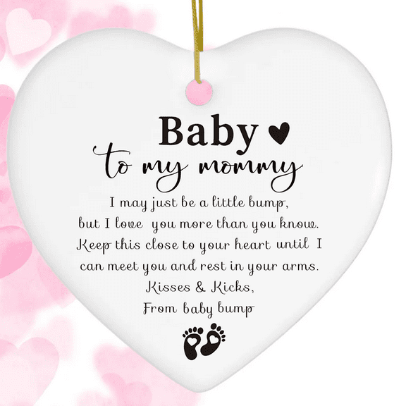 Baby's First Christmas Ceramic Heart Ornament, Meaningful Gift for Unborn Baby & Expecting Mom, Adorable Xmas Tree Decor