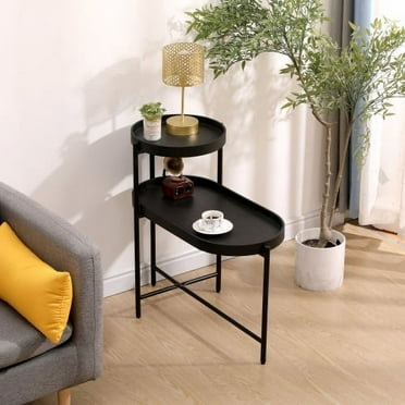 Living Room Storage End Table, Black (Metal and Wood)