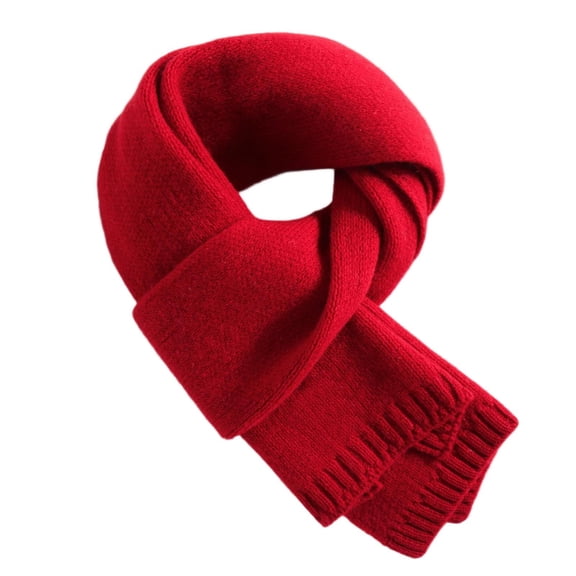 Women Solid Color Thickened Knit Scarf Soft Fleece Lined Cold‑Resistant Warm Long Wrap Scarves Winter Outdoor Daily Accessory for Ladies Red