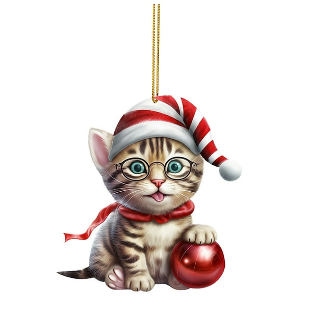 Adorno Navideño Divertido De Gato En Acrílico 2D Adorno De Gato En Acrílico Adorno Navideño Divertido Con Doble Impresión En Acrílico Adorno Navideño Divertido 2D Regalo De Navidad Adorno Divertido