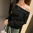thumbnail image 3 of Women Sexy Off The Shoulder Long Sleeve Tops Y2k Going Out Tops Fit T-Shirts Black M, 3 of 8