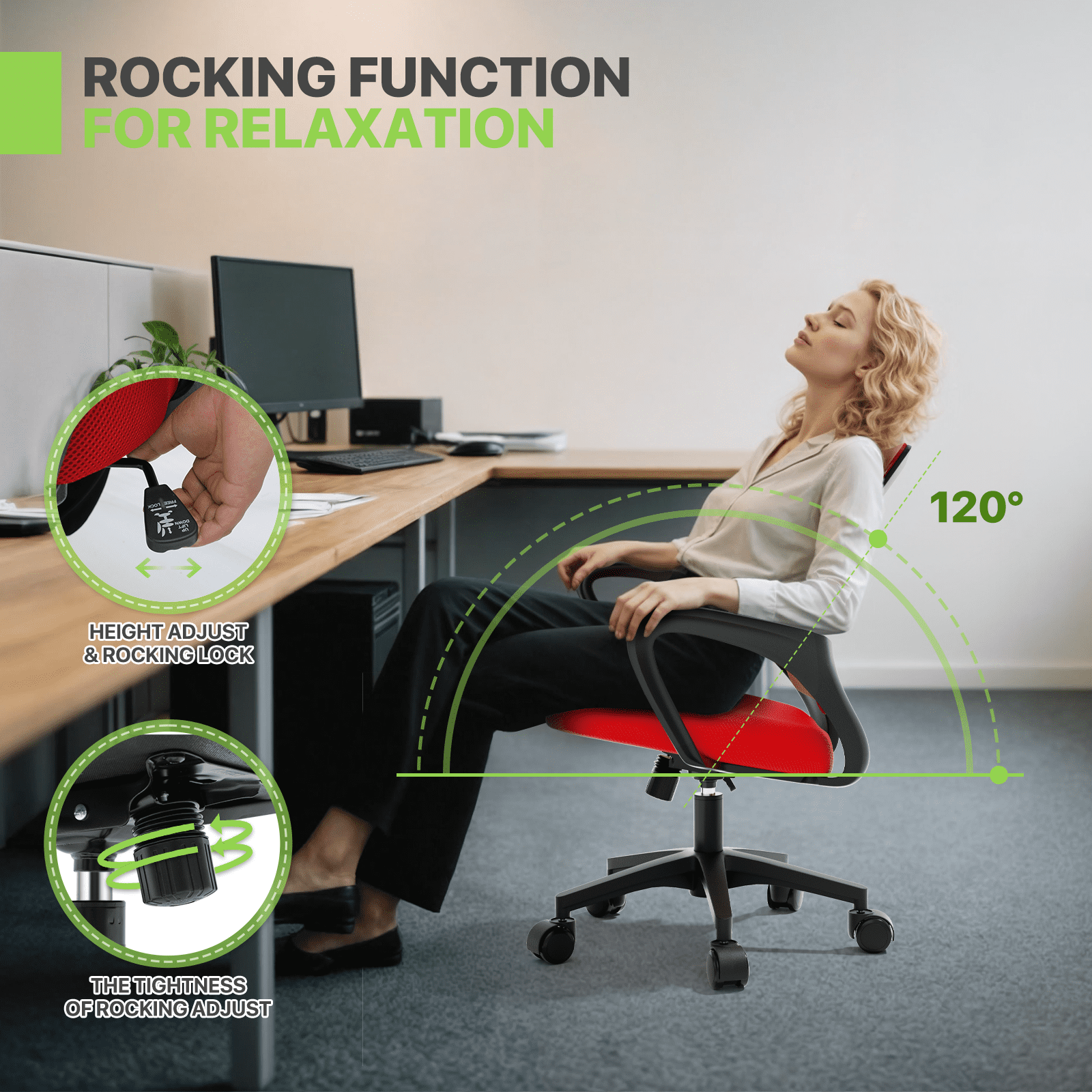 Magshion Set of 2 Office Chairs Mid Back Swivel Desk Chairs, Height Adjustable Ergonomic Mesh Computer Chairs with Armrest & Lumbar Support, Red