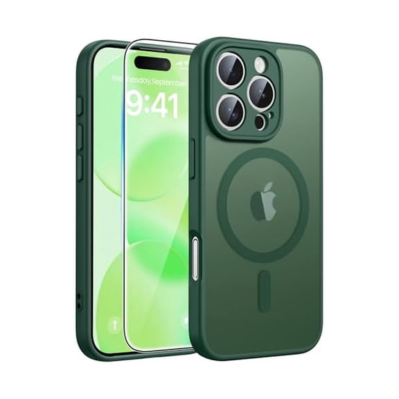 Eryueer for iPhone 16 Pro Max Case: [Compatible with Magsafe] Translucent Matte Cases with [Full Camera Protection] [Screen Protector] Military Grade Shockproof Protective Phone Cover - Green