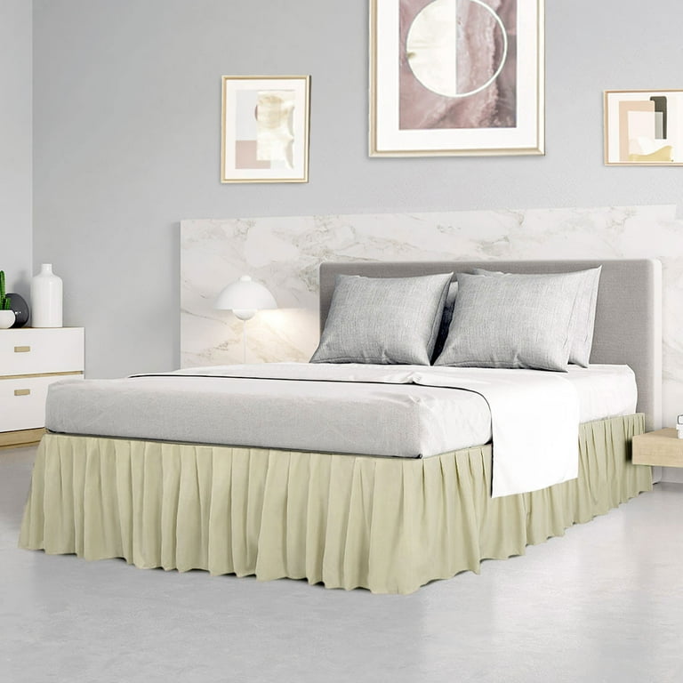 Unique Bargains Polyester Ruffled Bed Skirt with 16 Drop Queen Khaki Walmart