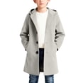 thumbnail image 2 of Lkhaha Boys Girls Mid-length Wool Blend Coat Solid Button Down Hooded Outerwear Jacket with Pocket Grey 5-6 Years, 2 of 7