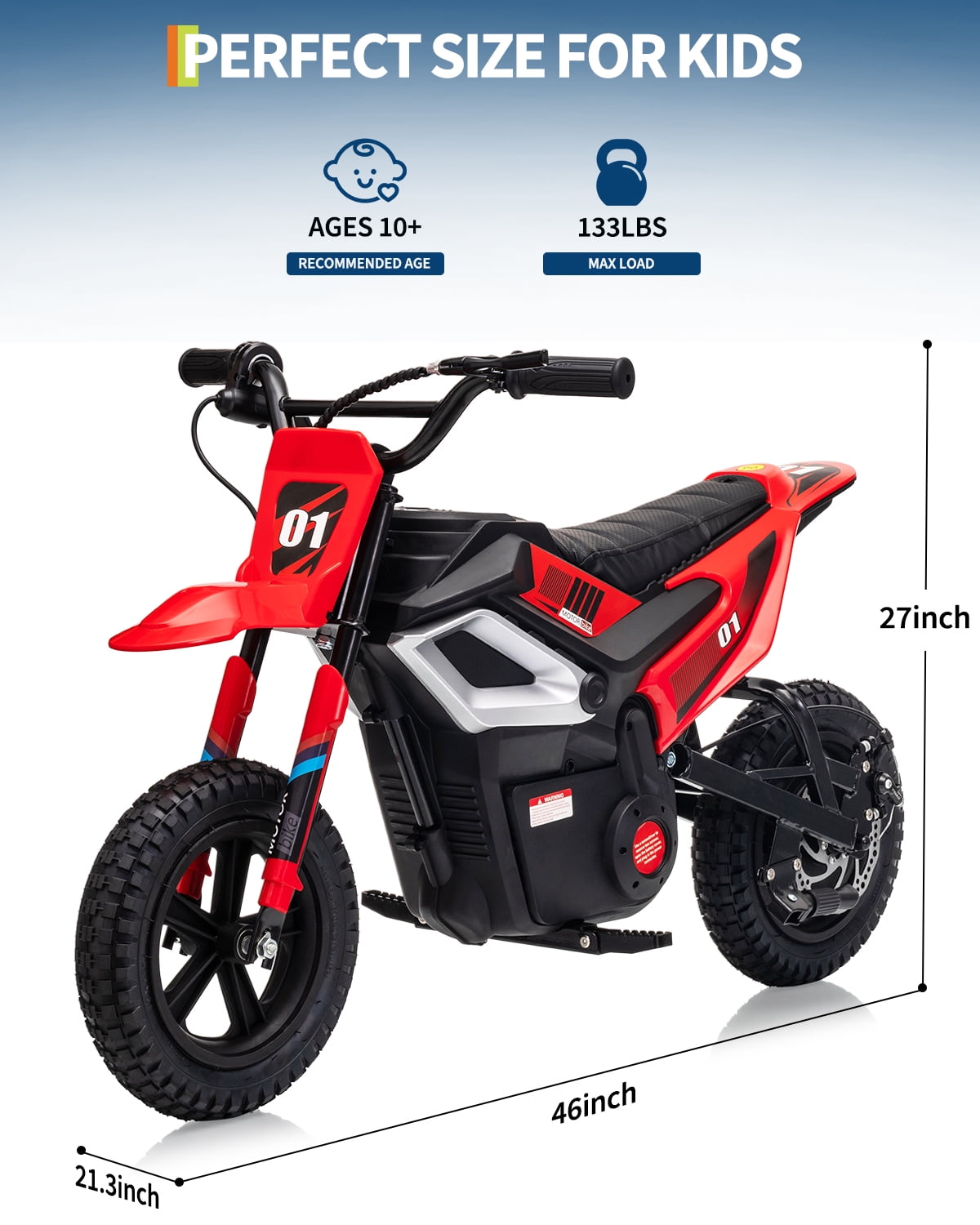 24V Kids Electric Dirt Bike - 350w Kids Motorcycle, 13.67 Mph Max Speed Electric Bike for Kid, Rear Wheel Suspension, 12 Miles Range, Twist Grip Throttle, Rubber Tire