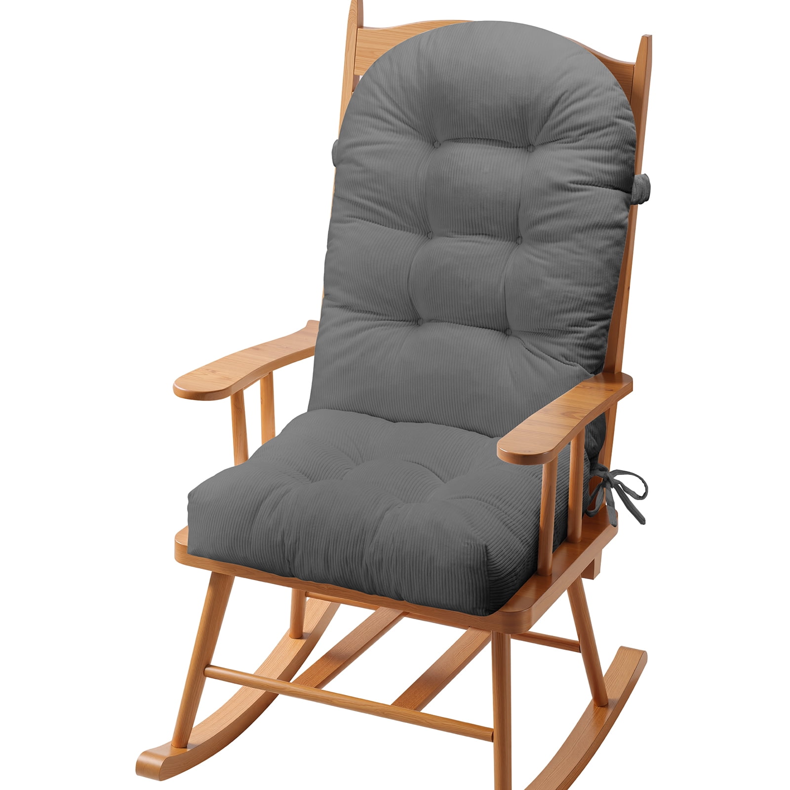 Millsilo Rocking Chair Cushion Set 44" x 19" x 4", High Back Tufted Cushion, Soft Breathable Corduroy Fabric, Non-Slip, Gray