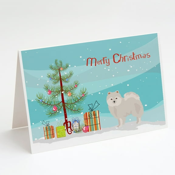 Japanese Spitz Christmas Tree Greeting Cards and Envelopes Pack of 8