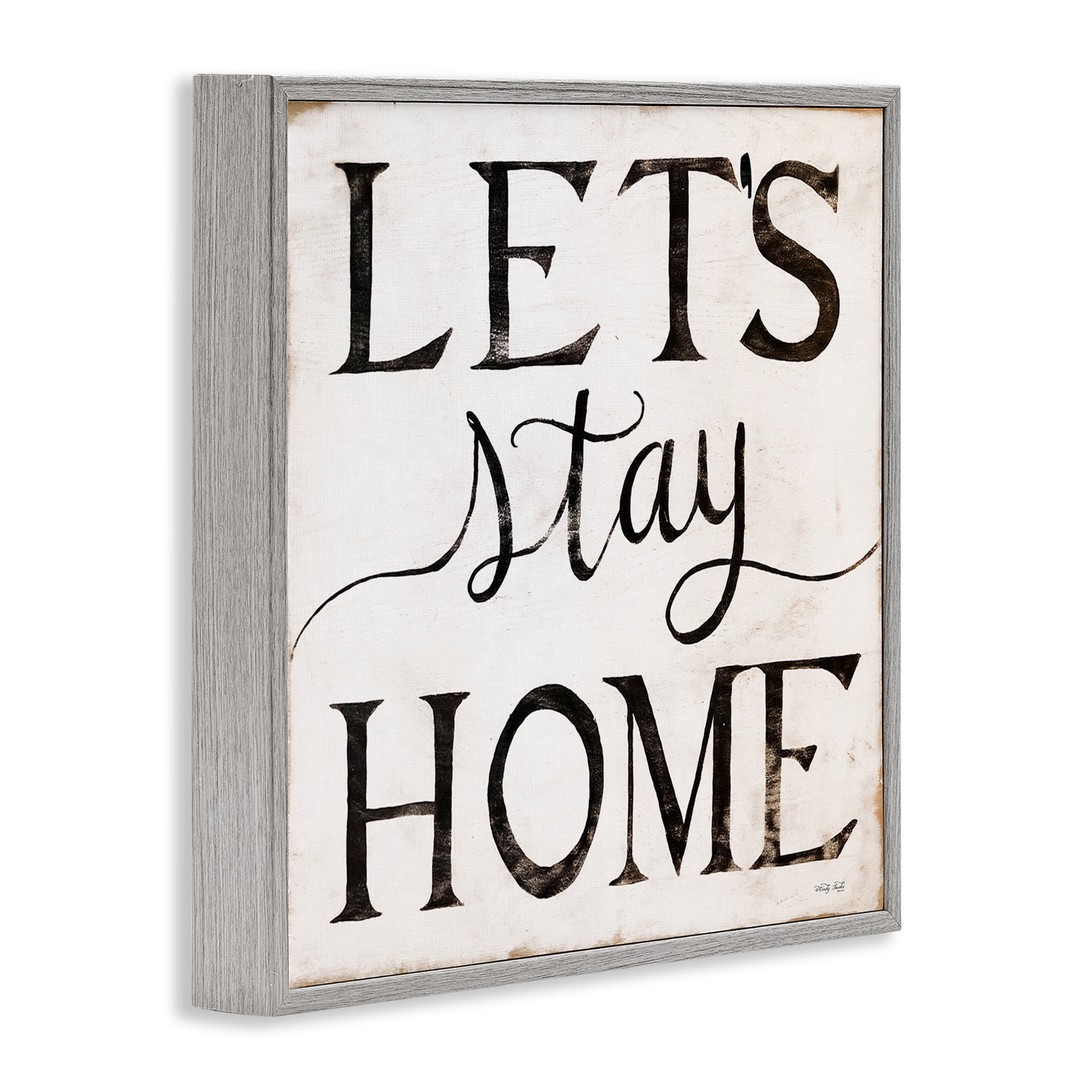Stupell Industries Vintage Let's Stay Home Typography Painting Gray Framed Art Print Wall Art, 24 x 24