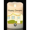 thumbnail image 2 of "Happy Camper" (Olive Green) Moving Flame LED Candle - White Wax - Indoor - 3.5" x 5" - Blow "OFF" / Blow "OFF" - Remote Enabled, 2 of 7