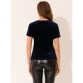 thumbnail image 3 of DARING DIVA Women's Velvet Top Short Sleeve Casual T-Shirt L Dark Blue, 3 of 6