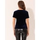 thumbnail image 3 of Camiseta Casual Allegra K Manga Corta Cuello en V Terciopelo Mujer Azul oscuro M, 3 of 4