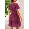 thumbnail image 2 of Wrongduck Women's Hollow Out Lace Dress 2026 Summer V Neck Mini Dress Short Sleeve A Line Vacation Party Outfit, 2 of 16