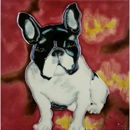 Continental Art Center Bulldog with Red Background Tile Wall Decor