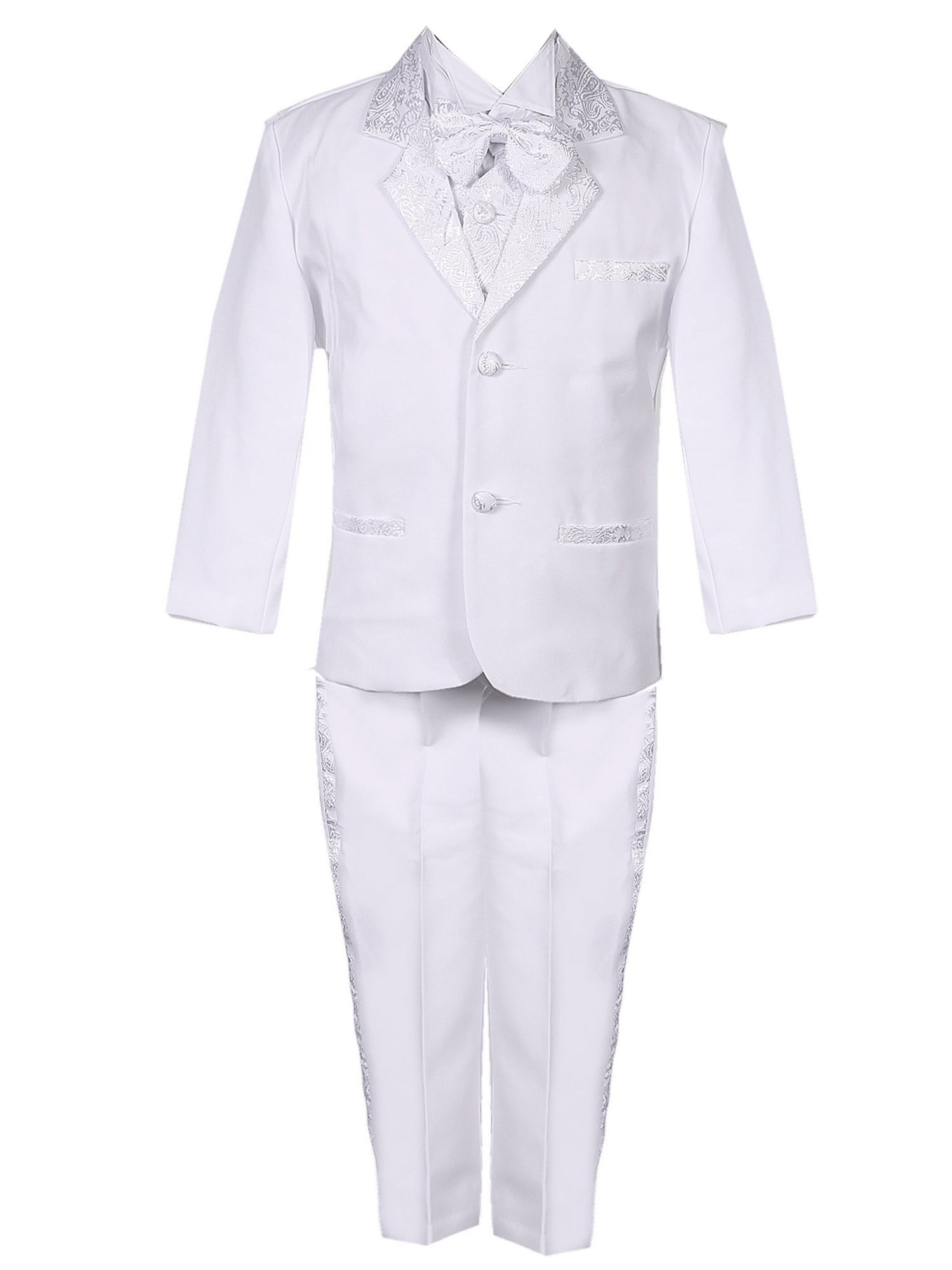 Rain Kids Little Boys White Jacquard Detailing Special Occasion Tuxedo