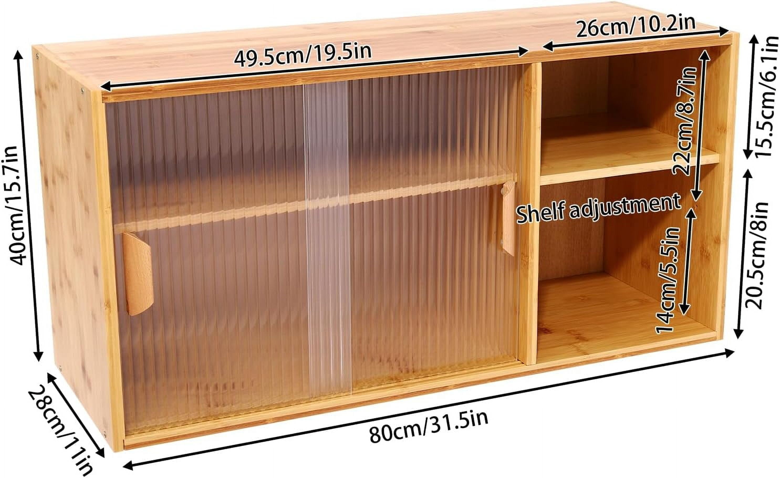 Kitchen Pantry Cabinet, Wall Mount or Countertop Sideboard with Glass Doors, 2 Tiers Rectangular Cupboard Food Pantry Cabinet for Kitchen, Dining Room, or Living Room (Log Color)