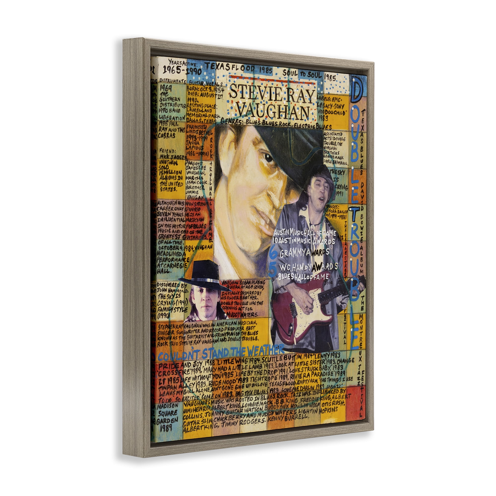 Stupell Industries Stevie Ray Vaughan Collage People Drawing Brown Floater Framed Canvas Art Print Wall Art, 17 x 21