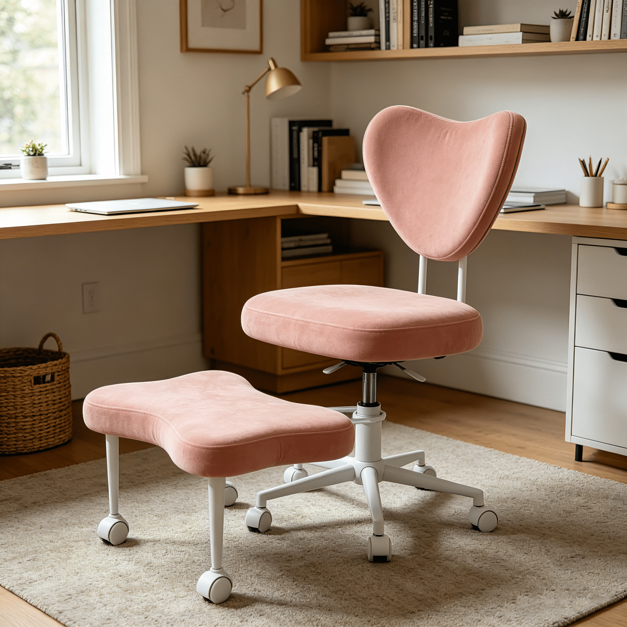 Ergonomic Meditation Chair with Lumbar Support and Height-Adjustable Cushion, Cross-Legged Seating for Office Work and Study, Pink