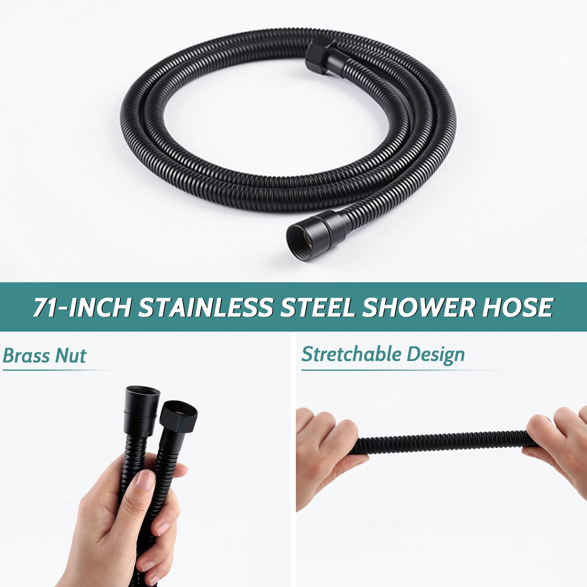 All Metal Dual Square Shower Head Combo, Rain Shower Head with Handheld Shower Wand and Extra Long Flexible Hose (Matte Black)