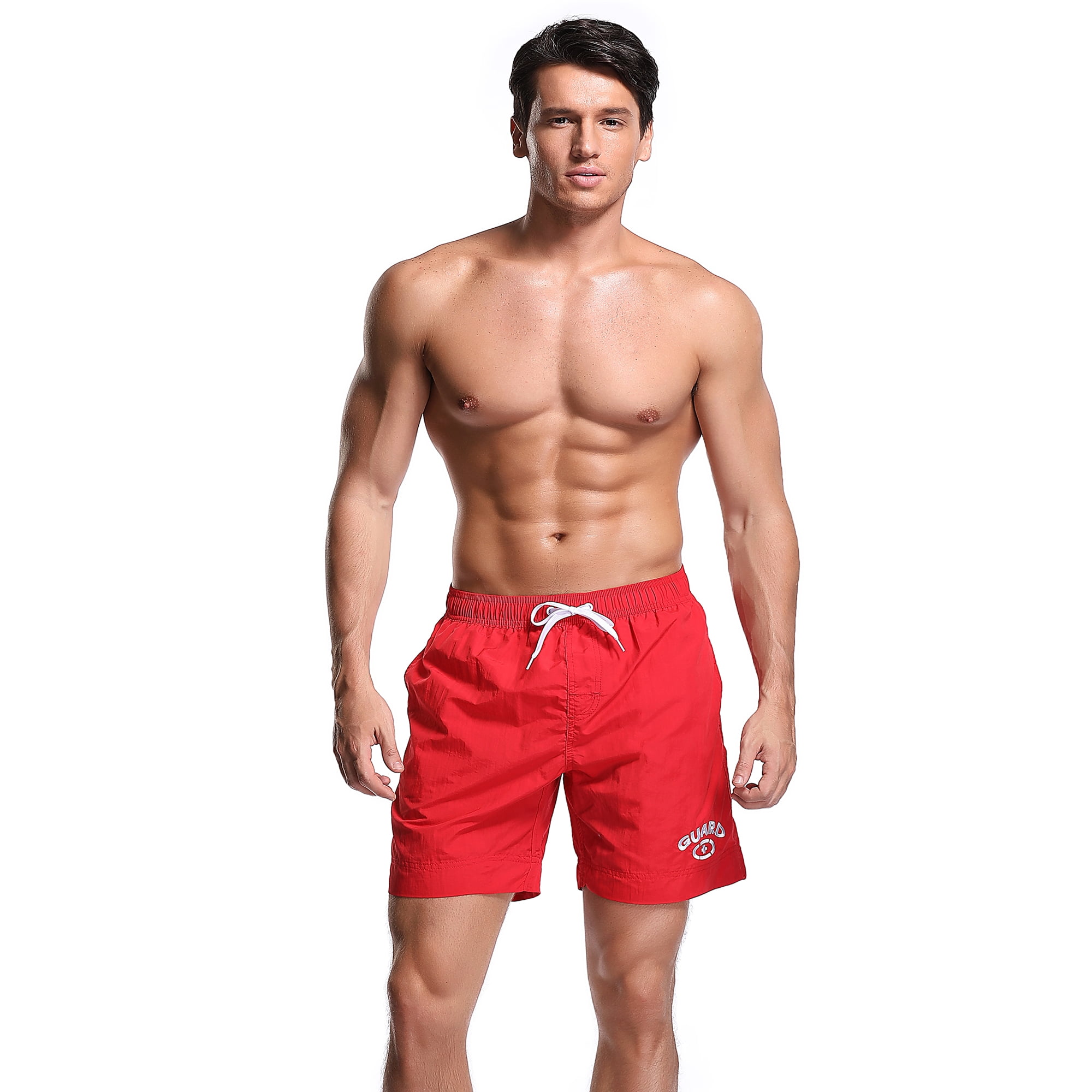 Adoretex Men's Guard Mesh Lining Pockets Swim Trunks Swimsuit (MG012) - Red - M