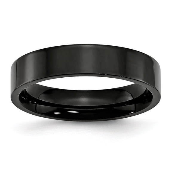 Stainless Steel 5mm Black Ip-plated Polished Flat Band Ring - Size 7