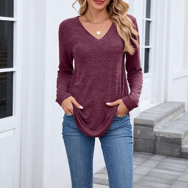 Ailaofu Women V Neck T-Shirt Casual Short Sleeve Plain Tee Shirts Blouses