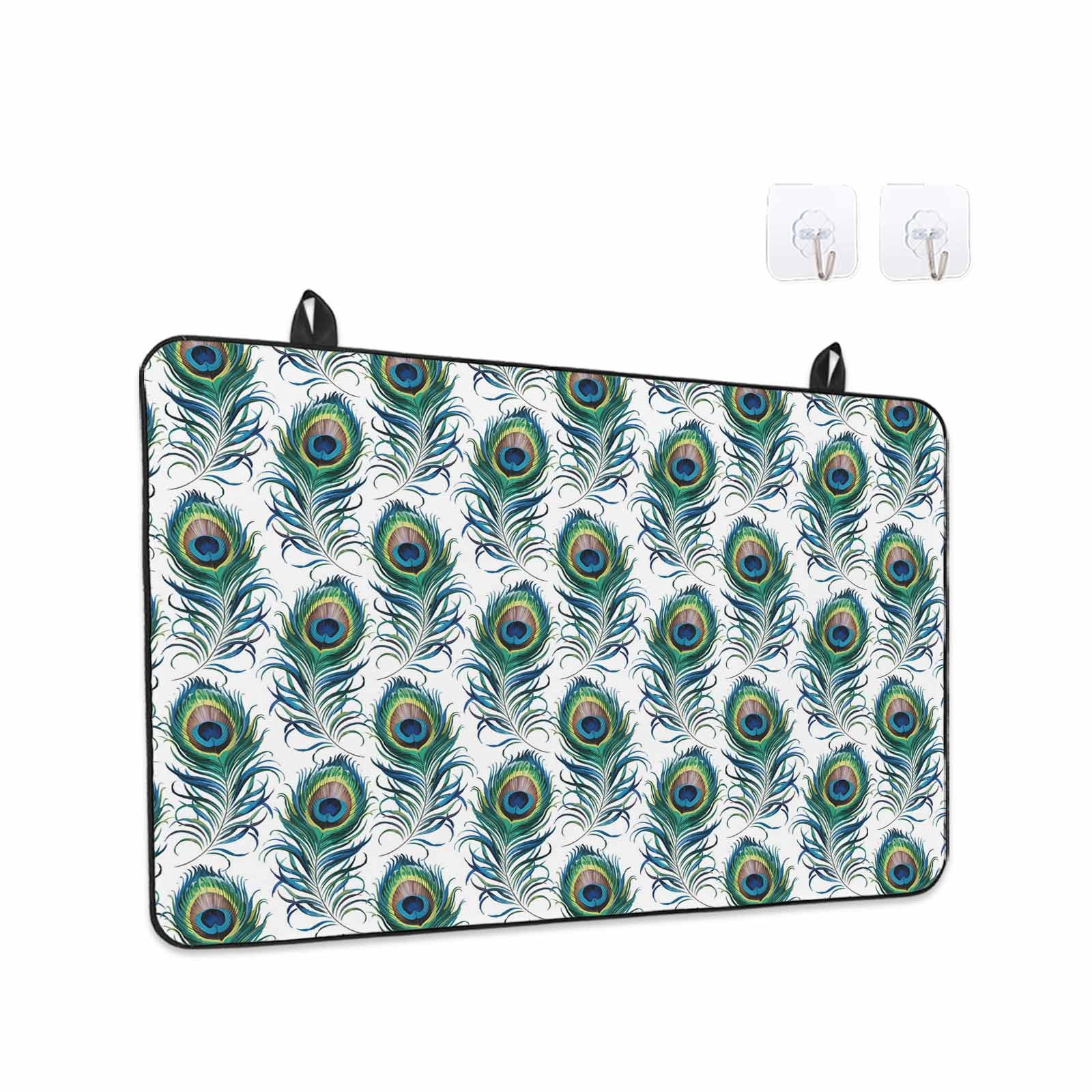 Peacock Feathers Stove Top Cover for Electric Stove, Heat-proof & Non Slip Glass Top Stove Cover Protector, Modern Watercolor Peacock Kitchen Flat Cooktop Rubber Mat 24x21 Inches