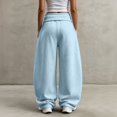 thumbnail image 5 of Women's Foldover Waist Sweatpants Loose Fit Casual Bottoms Solid Color Drawstring Wide Leg Trousers With Side Pockets, 5 of 6