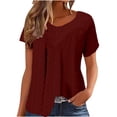thumbnail image 3 of qucoqpe Womens Plus Size Summer Tops Fashion Solid V Neck Short Sleeve Ruched Tunic Blouse Casual Loose T Shirts for Women, 3 of 5