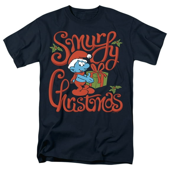 Smurfs Smurfy Christmas Gift Unisex Adult T Shirt, Navy, Small