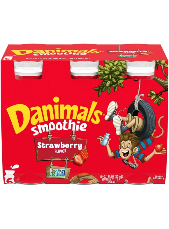 Danimals Strawberry Explosion Smoothies, 3.1 Oz. Bottles, 6 Count