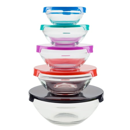 Glass Food Storage Containers with Snap Lids- 10 Piece Set by Chef