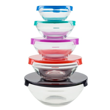 Glass Bowls With Lids - Glass Food Storage Containers with Snap Lids- 10 Piece Set by Chef Buddy