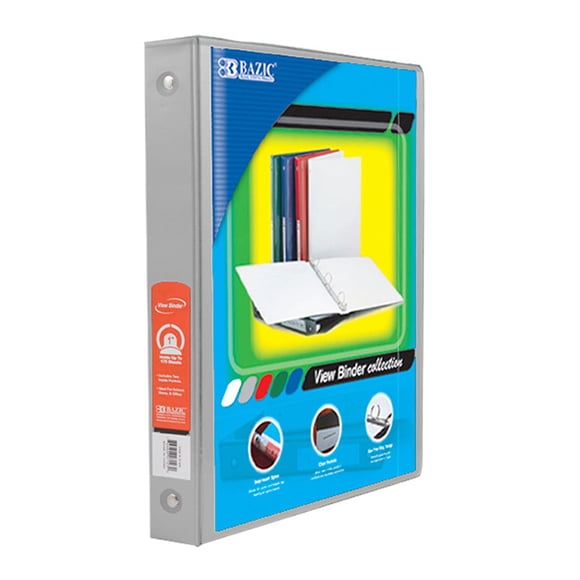BAZIC PRODUCTS Classeur à 3 Anneaux avec 2 Pochettes 1 Po Gris 4121